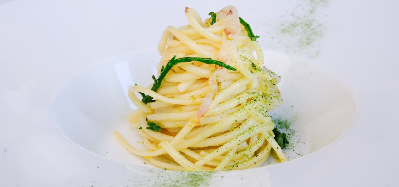 Antinoo's Linguine tiepide mazzancolle piselli basilico Giancarlo Bellino